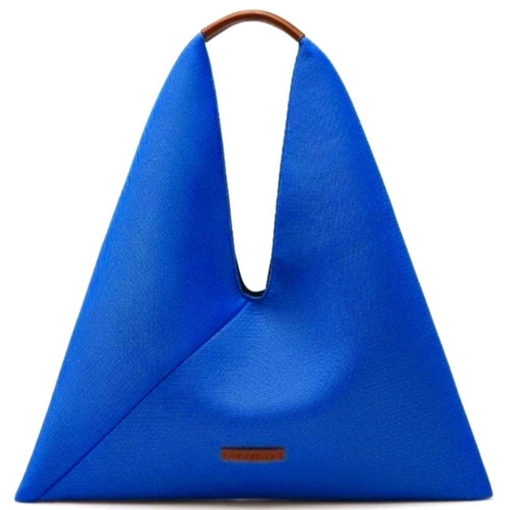 Blue Hobo Bag with Triangular Design